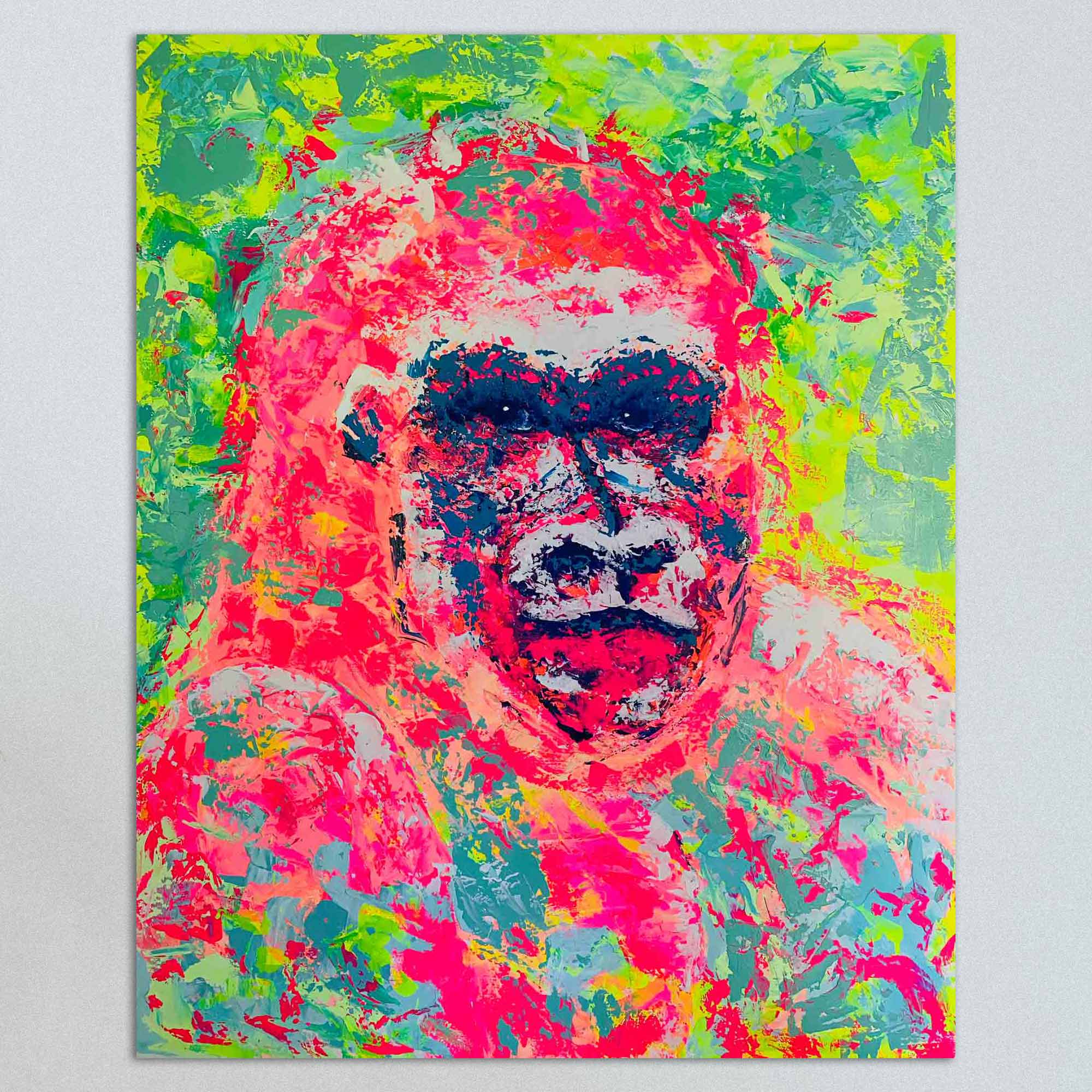 Gorilla | 150x120 cm - ein farbenfroher Gorilla in Neonfarben