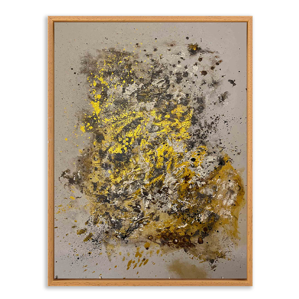 Abstrakt gemaltes Leinwandbild PRAG in 60x80 cm. Hauptfarben Braun, Gold und Beige auf Taupefarbenem Hintergrund. Künstlerin: Sophie Friederichs