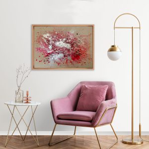 Abstraktes Originalgemälde „VIENNA“ von Sophie Friederichs mit leuchtenden Farben in Pink, Orange, Violett und Goldakzenten, dynamische Acrylmalerei mit urban inspirierter Komposition auf Leinwand.