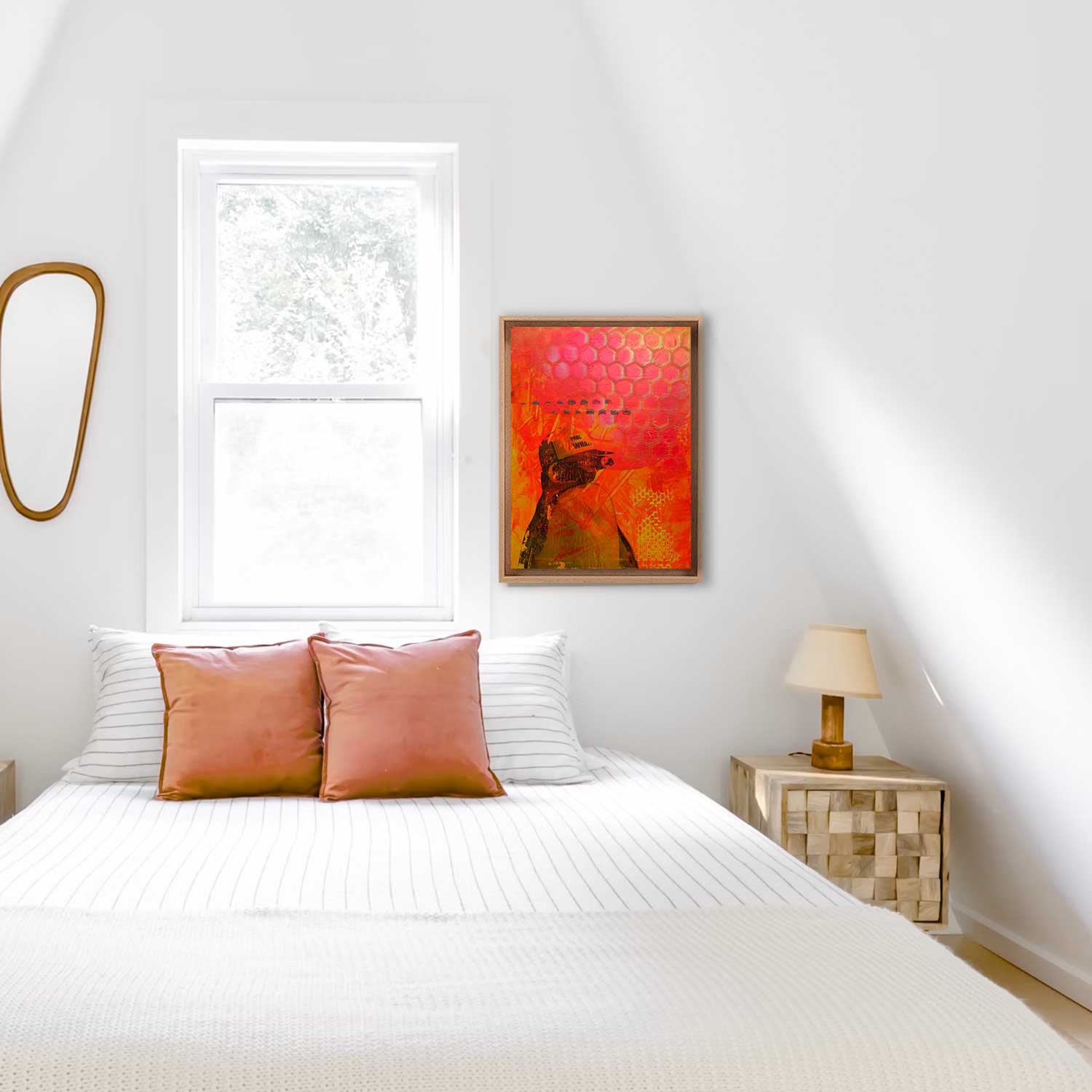 👉Kunst im Schlafzimmer: ein ruhiger, persönlicher Raum
wähle sanfte Farben
weniger Kontrast
entspannte Komposition
Empfehlung: Harmonische, reduzierte abstrakte Arbeiten