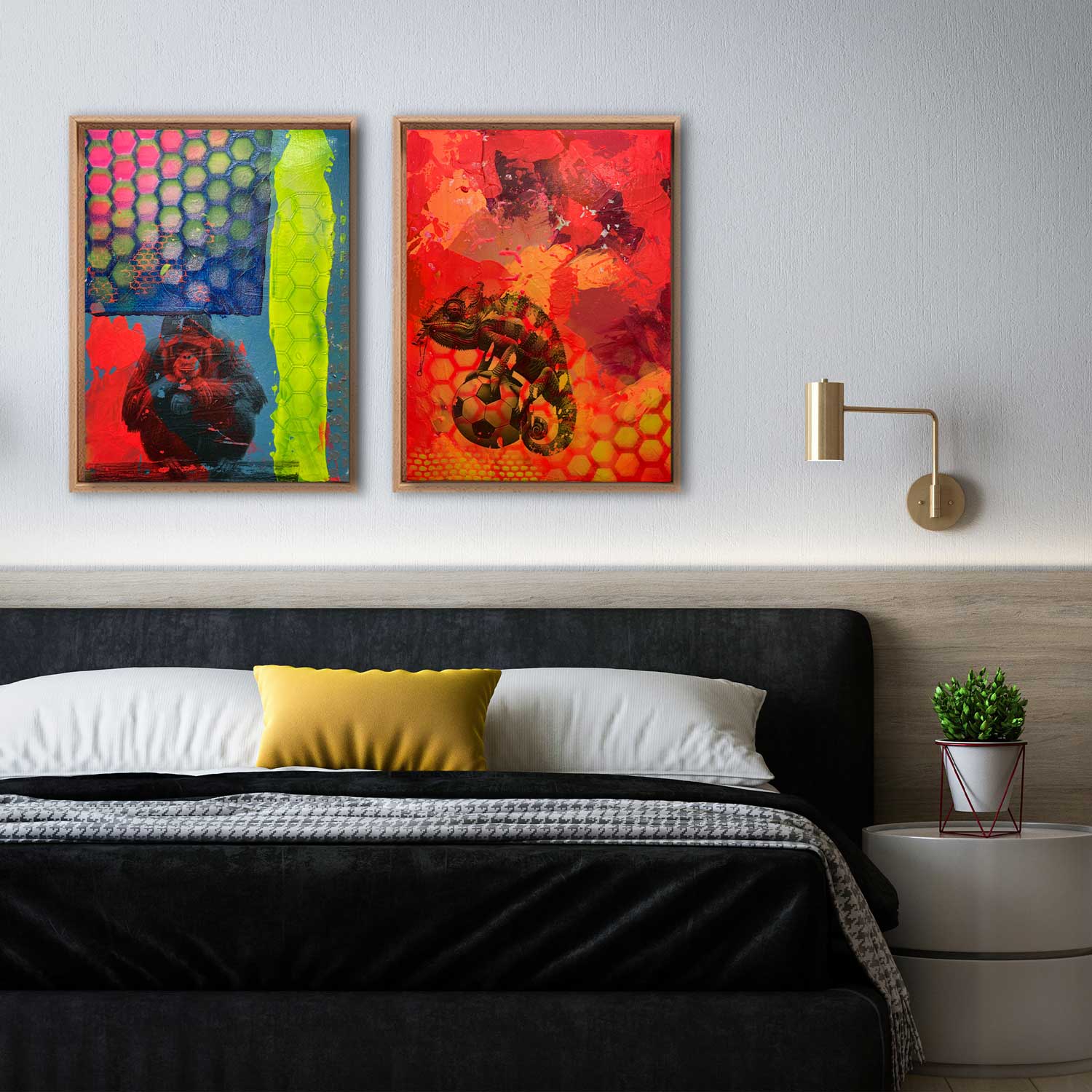 Halb abstraktes Orang-Utan-Gemälde „URANG UTAN – I DON’T REGRETTE“ von Sophie Friederichs mit Schwarz-Weiß-Strukturen, Kobaltblau und Neonakzenten, expressive Acryl- und Mischtechnik auf Leinwand mit moderner, texturierter Bildsprache.