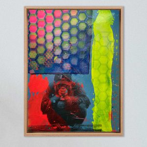 Halb abstraktes Orang-Utan-Gemälde „URANG UTAN – I DON’T REGRETTE“ von Sophie Friederichs mit Schwarz-Weiß-Strukturen, Kobaltblau und Neonakzenten, expressive Acryl- und Mischtechnik auf Leinwand mit moderner, texturierter Bildsprache.