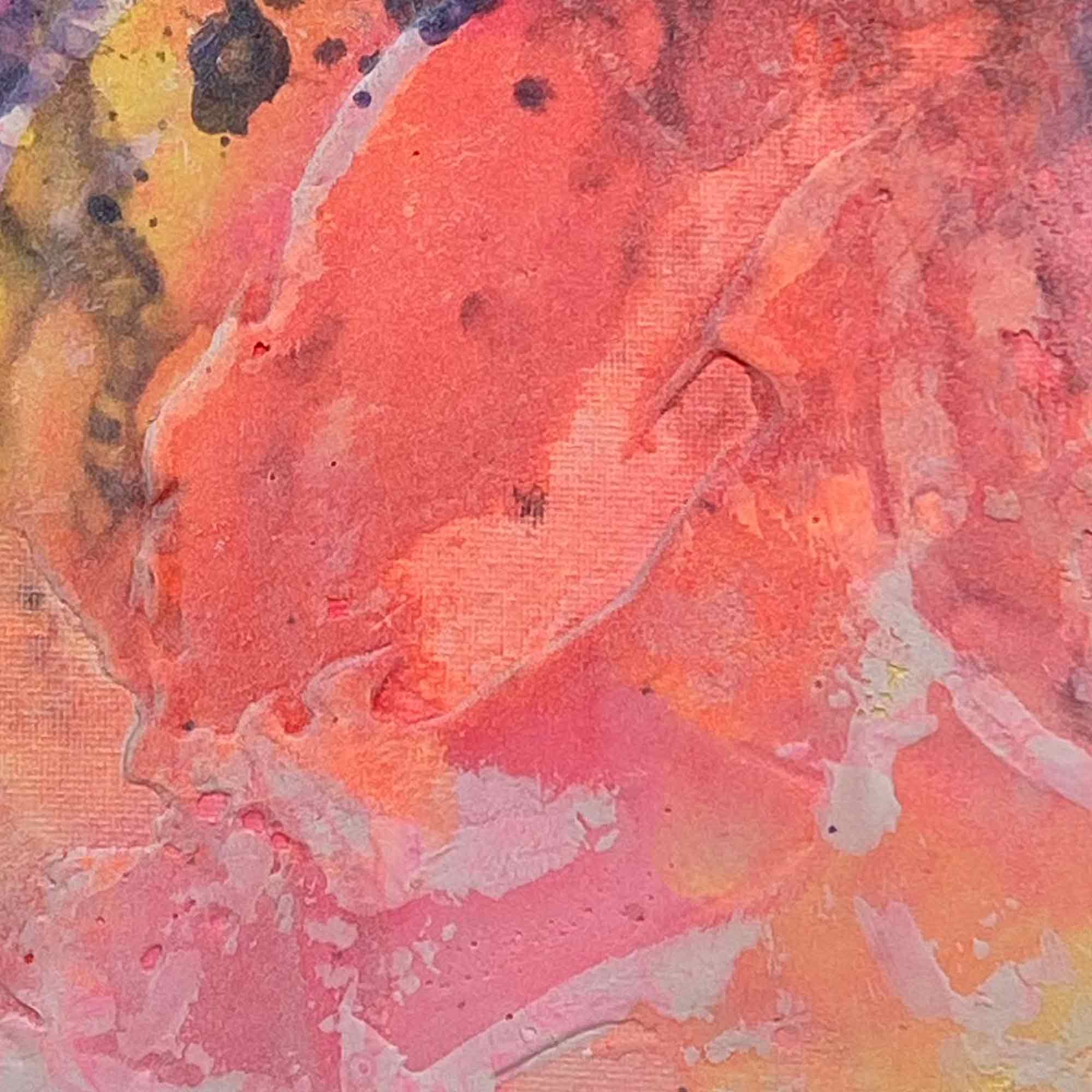 Zweiteiliges abstraktes Kunstwerk „BY THE WAY“ von Sophie Friederichs mit zwei Leinwandbildern im Format 30 × 40 cm in Rosa-, Lila- und Gelbtönen, strukturierte Acrylmalerei mit moderner, farbintensiver Komposition.