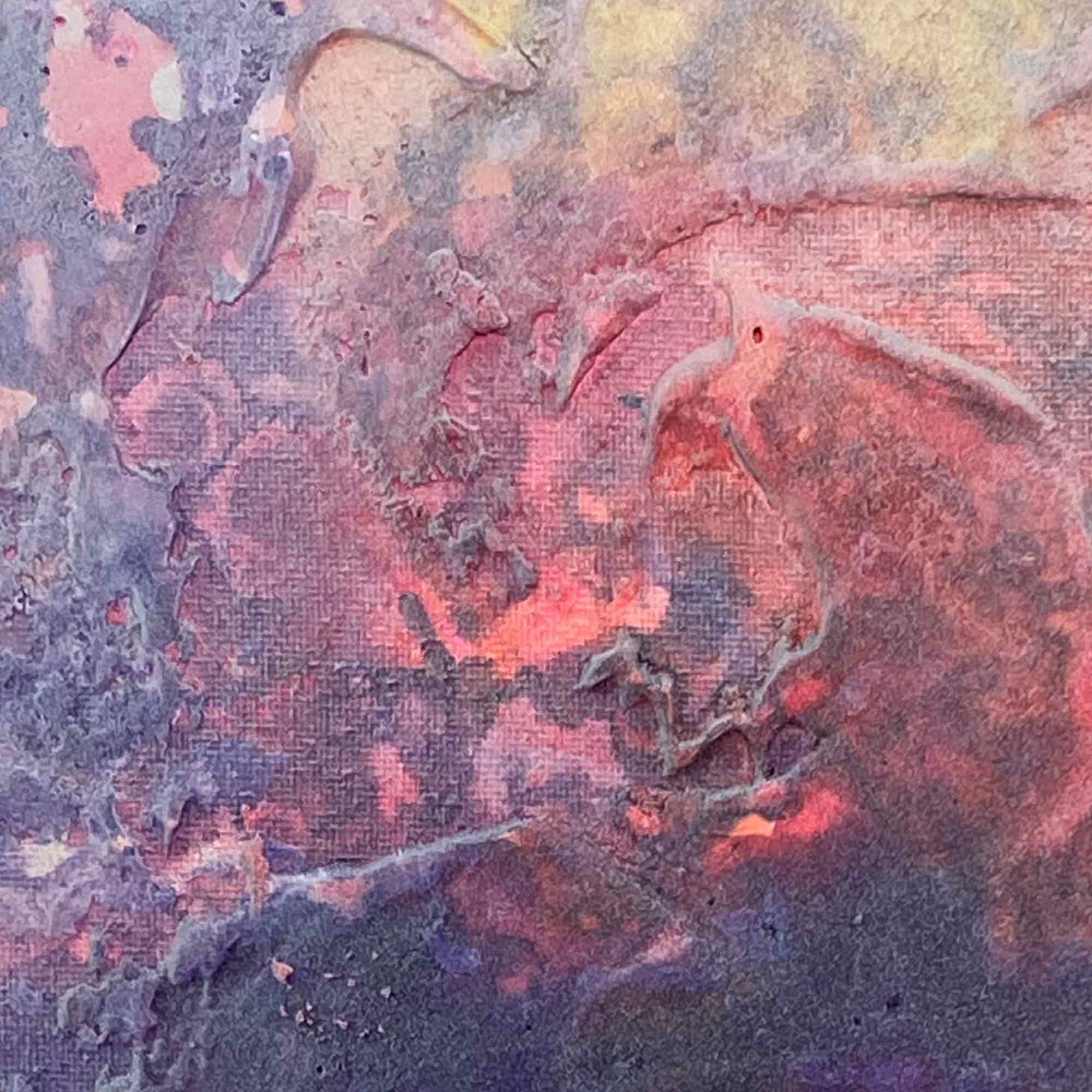 Zweiteiliges abstraktes Kunstwerk „BY THE WAY“ von Sophie Friederichs mit zwei Leinwandbildern im Format 30 × 40 cm in Rosa-, Lila- und Gelbtönen, strukturierte Acrylmalerei mit moderner, farbintensiver Komposition.