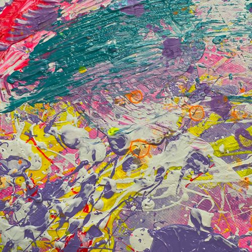 KAKADU - abstraktes Bild eines Kakadus in den Farben lila, Neongelb und Neonpink