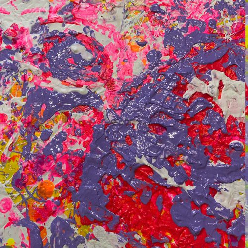 KAKADU - abstraktes Bild eines Kakadus in den Farben lila, Neongelb und Neonpink