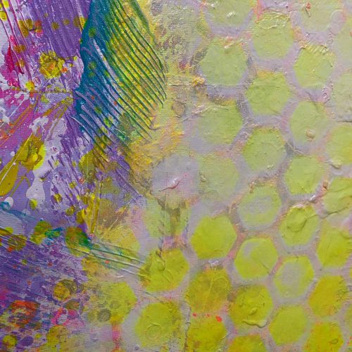 KAKADU - abstraktes Bild eines Kakadus in den Farben lila, Neongelb und Neonpink