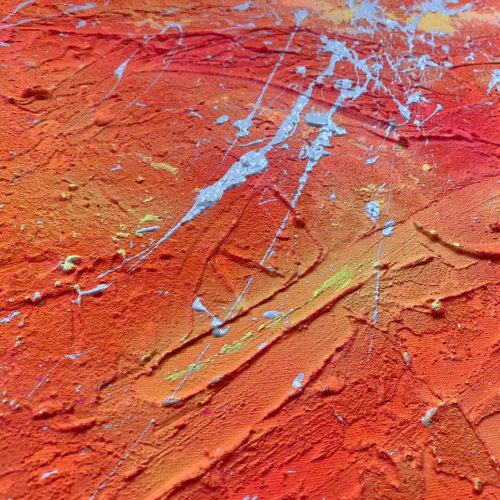 Titel: alles wieder gut
Künstlerin: Sophie Friederichs (Hamburg)
Technik: Acryl, Strukturpaste & Sand auf Leinwand
Maße: 50 x 70 cm
Farben: Knalliges Orange & Pink
Struktur: Rau, großflächig, mit fühlbarer Textur
Inspiration: Lied „Alles wieder gut“ – persönliche Bedeutung als Mutter