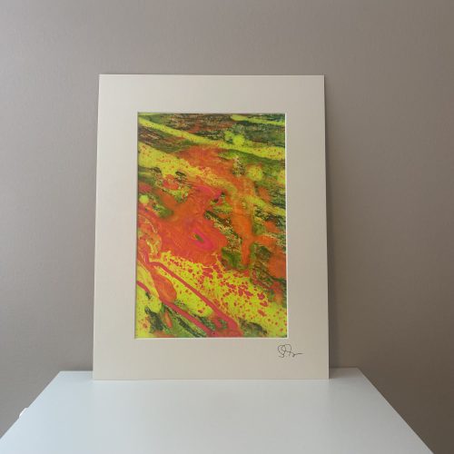 Abstrakte Mini Painting Serie Tropical von Sophie Friederichs. Eine Farbexplosion aus grün, gelb, pink und orange.