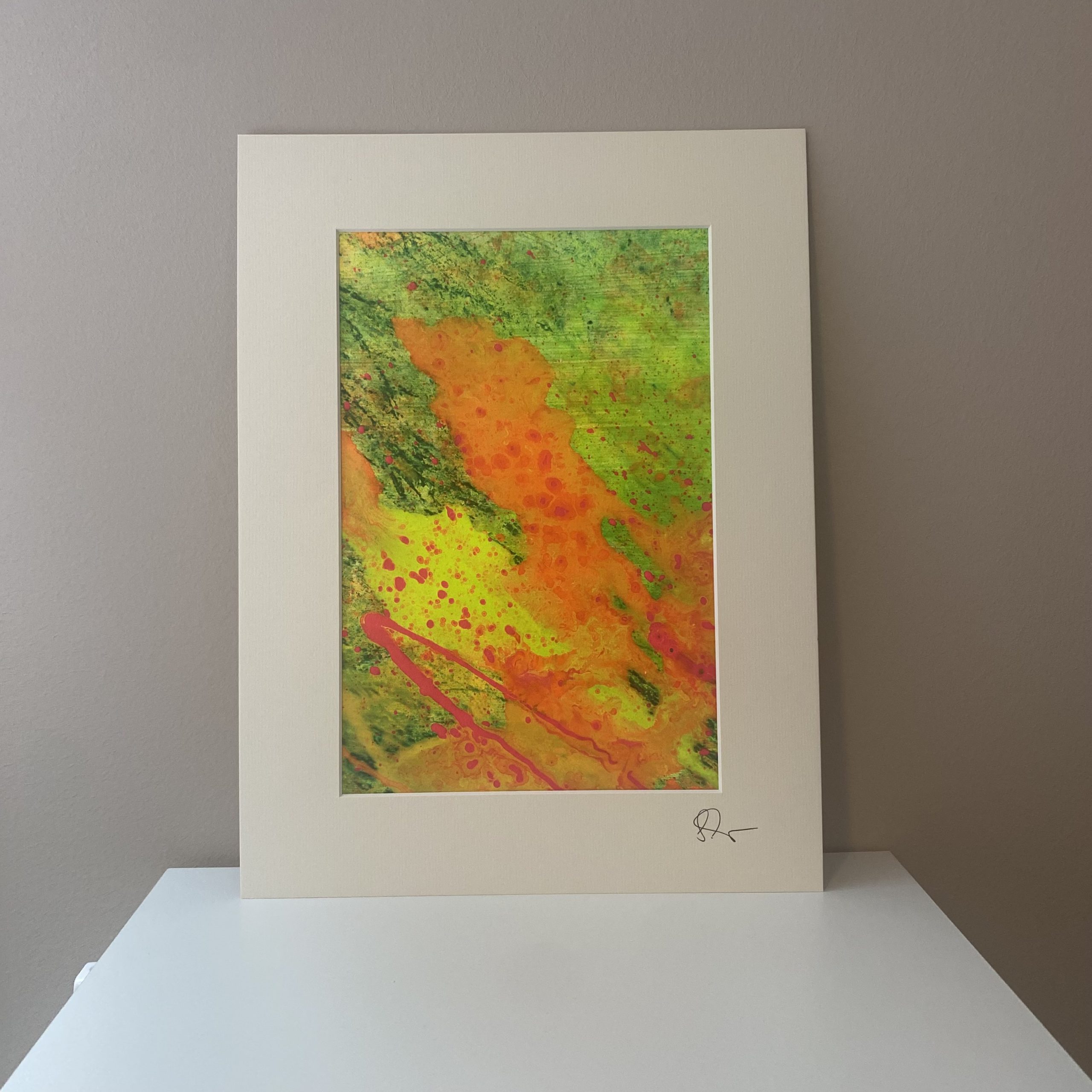 Abstrakte Mini Painting Serie Tropical von Sophie Friederichs. Eine Farbexplosion aus grün, gelb, pink und orange.