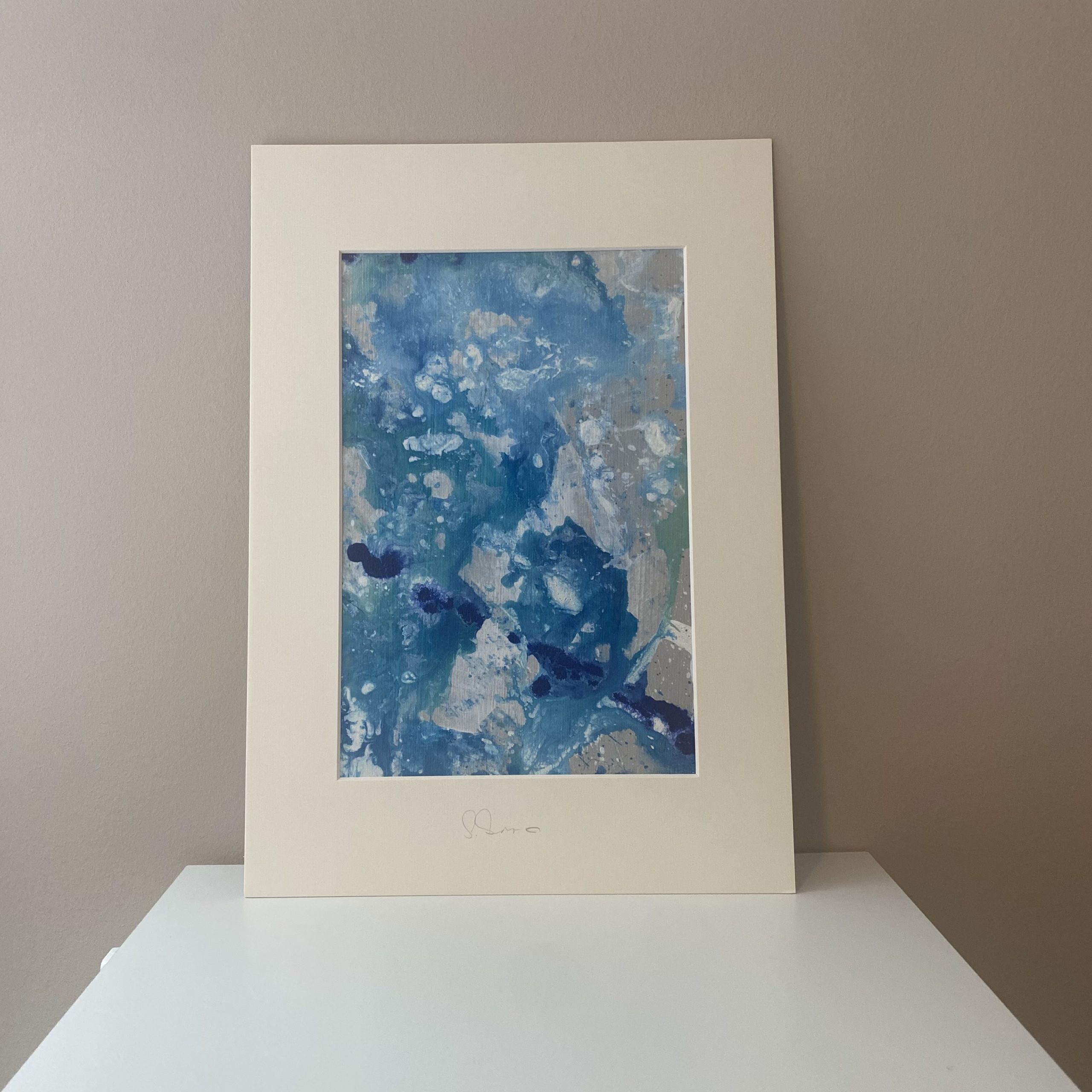 Mini Painting Serie VARADERO von Sophie Friederichs. Eine abstrakte Farbexplosion in türkis, blau und grau