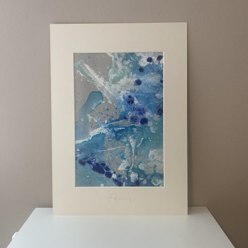 Mini Painting Serie VARADERO von Sophie Friederichs. Eine abstrakte Farbexplosion in türkis, blau und grau