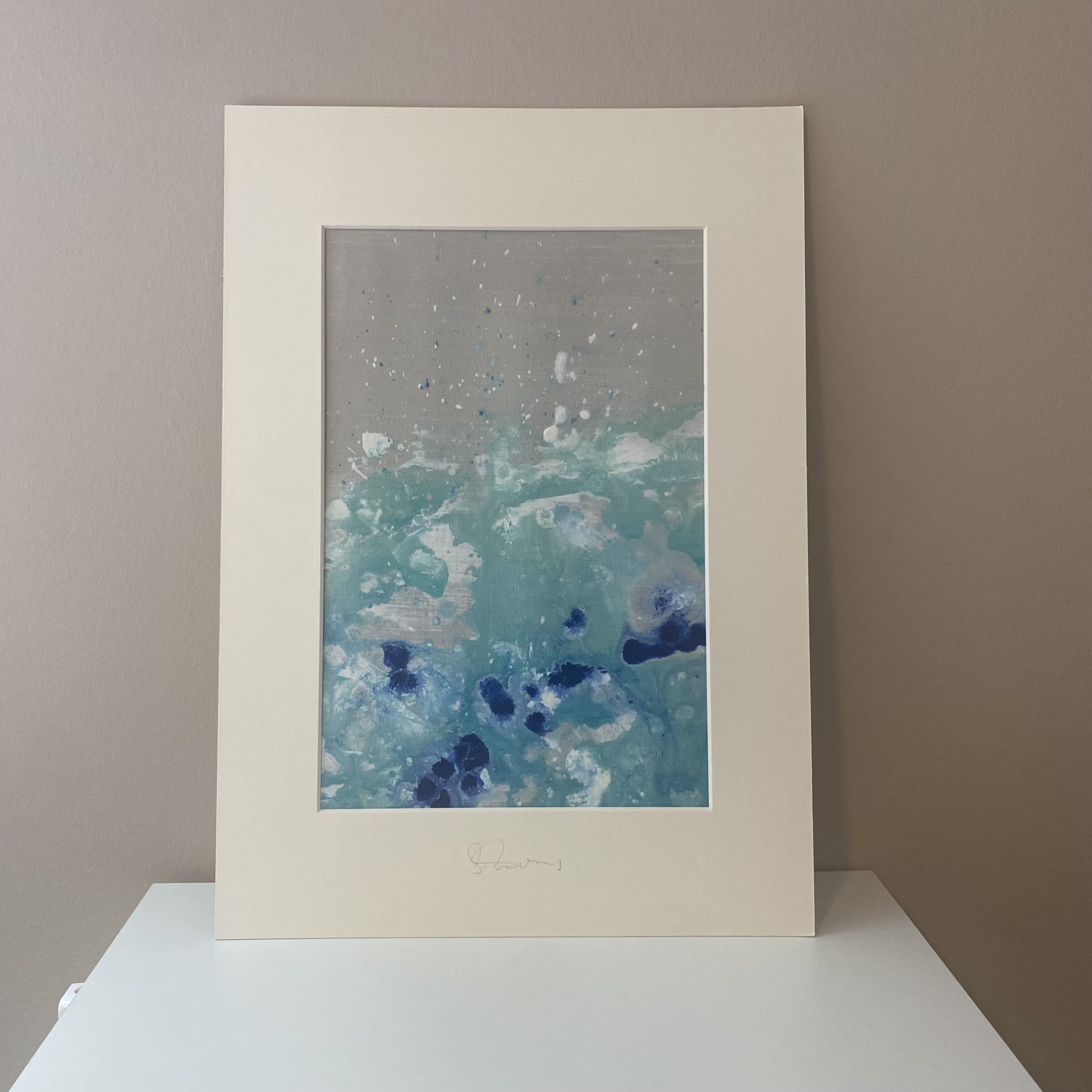 Mini Painting Serie VARADERO von Sophie Friederichs. Eine abstrakte Farbexplosion in türkis, blau und grau