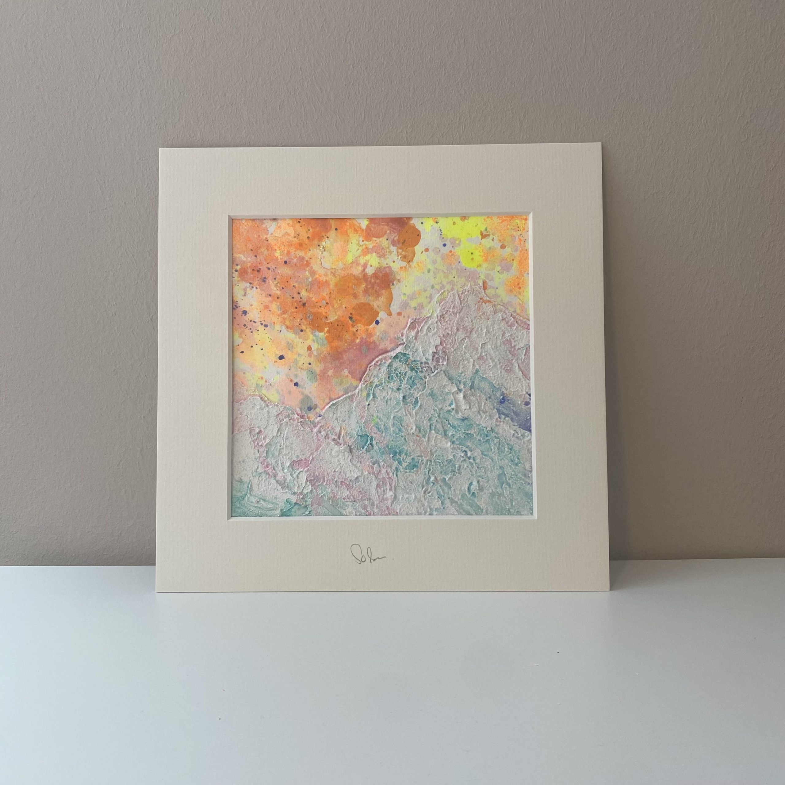 MOUNTAIN - eine abtrakt gemalte Mini Painting Serie in der Farbwelt türkis, orange, rosa und lila