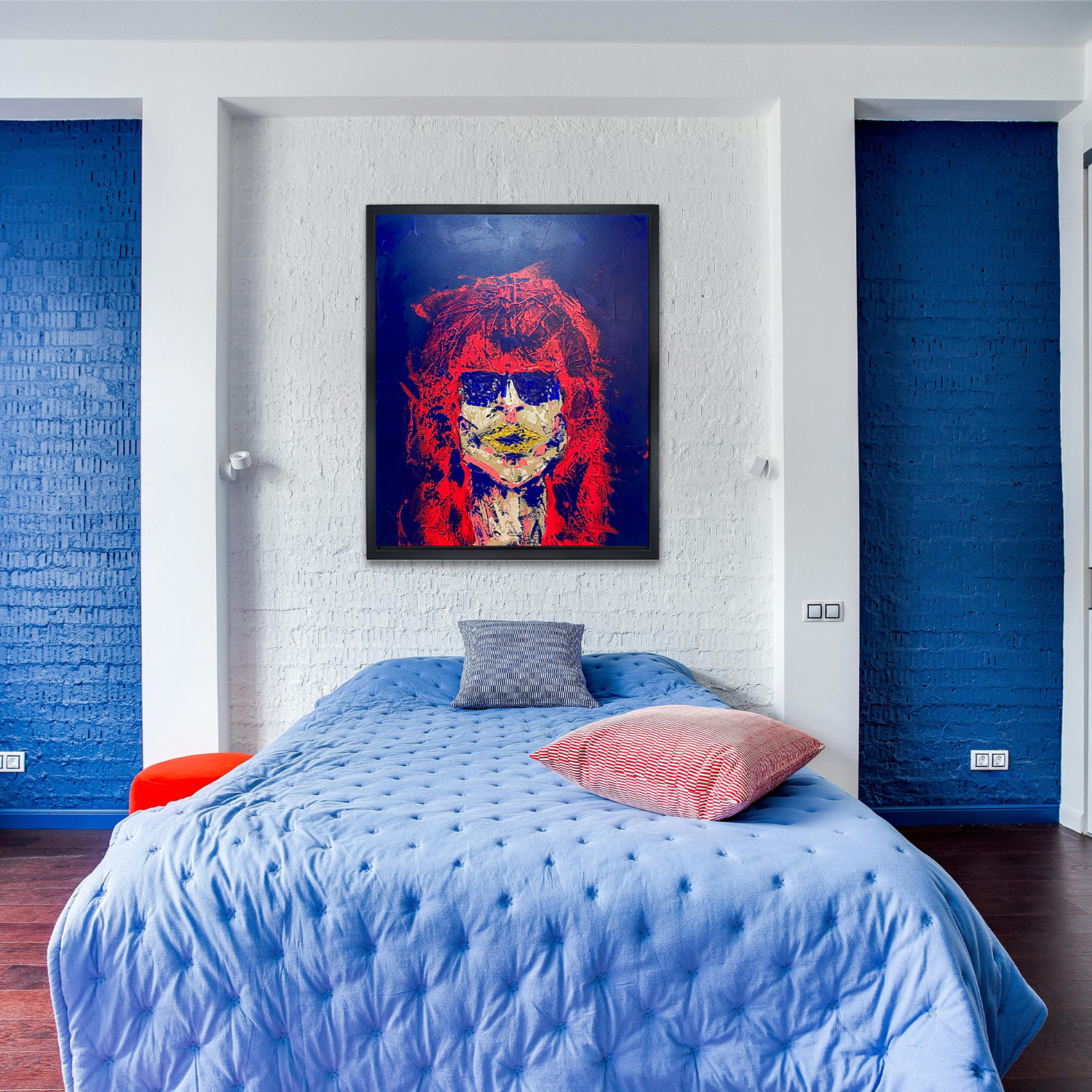 Abstraktes Leinwandbild „Not Your Rockstar“ von Sophie Friederichs im Format 80 x 100 cm. Modernes Originalgemälde mit dynamischen Strukturen, vielschichtigen Farbebenen und zeitgenössischer Mixed-Media-Technik.