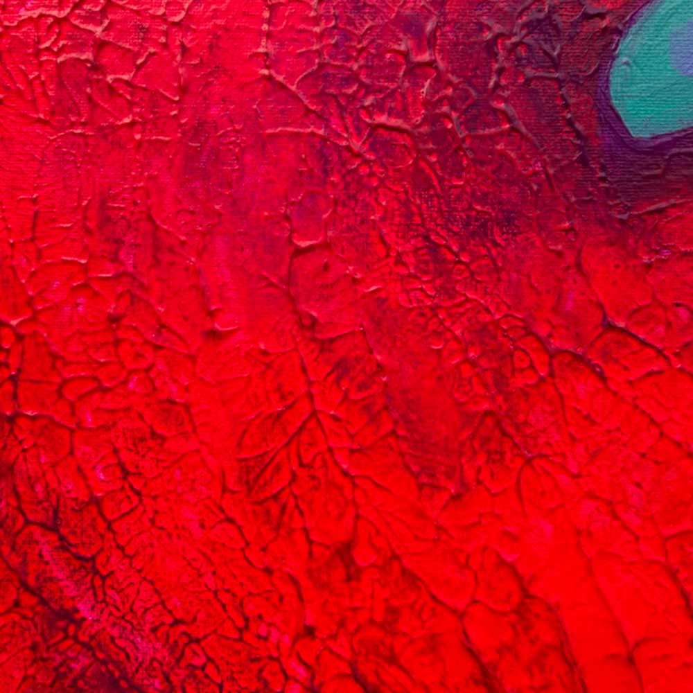 Abstraktes Krokodil im Dschungel als farbenfrohes Acrylgemälde auf Canvas. Neonpink, Türkis, Lila & Blau. Format 120×80 cm – moderner Blickfang.