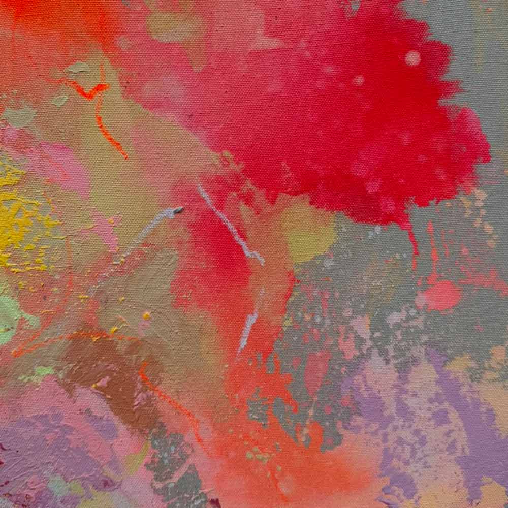 Handgemaltes abstraktes Pferdebild SPEED in Lila und Blau, 100 × 100 cm, modernes Gemälde mit dynamischer Farbkomposition